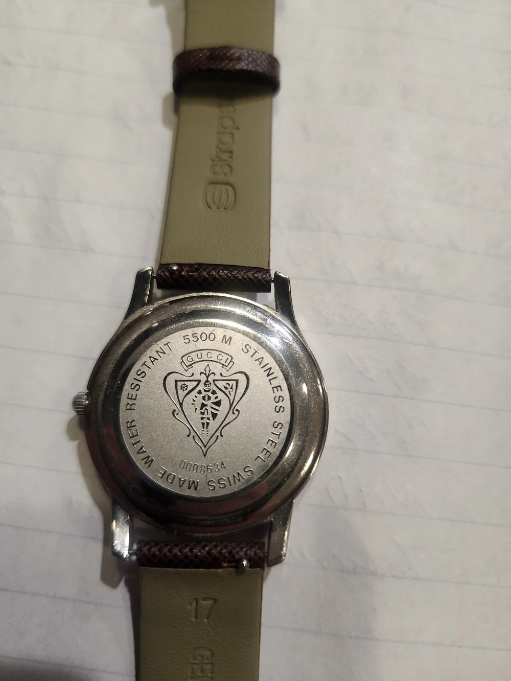 Gucci Brown Leather Strap Watch with Silver Case and White Dial